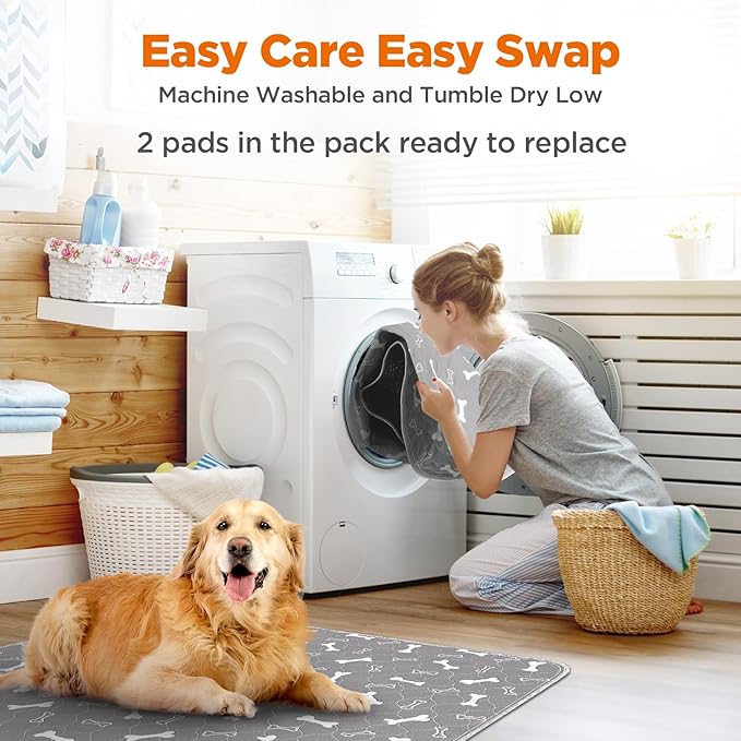 Washable Pee Pads for Dogs, 2 Pack Large Reusable Puppy Pads, Non-Slip Waterproof Dog Mats for Floors, Fast-Absorbent Whelping Pad, Playpen Mat for Crate or Indoor Use (36"x48", Gray)