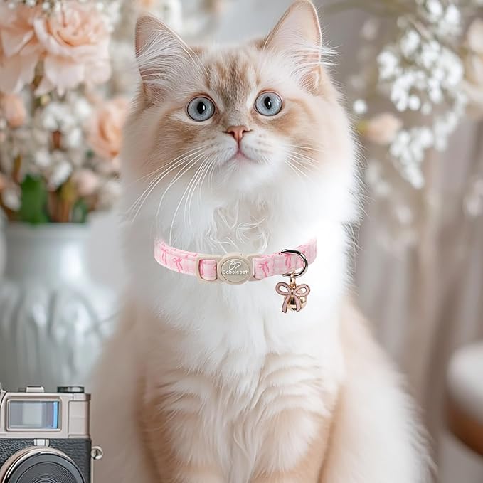 2 Pack Pink Cat Collars - Cute Bow & Daisy Breakaway Cat Collar with Bell & Matching Pendant, Soft Adjustable Spring Summer Girly Kitten Collars for Girl Cats