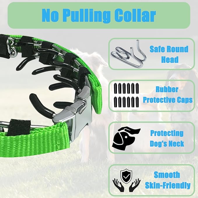 Prong Training Collar for Dogs, Rotating Ring Welding, Adjustable Dog Training Pinch Collar with Quick Release Buckle, for Small Medium Large Dogs