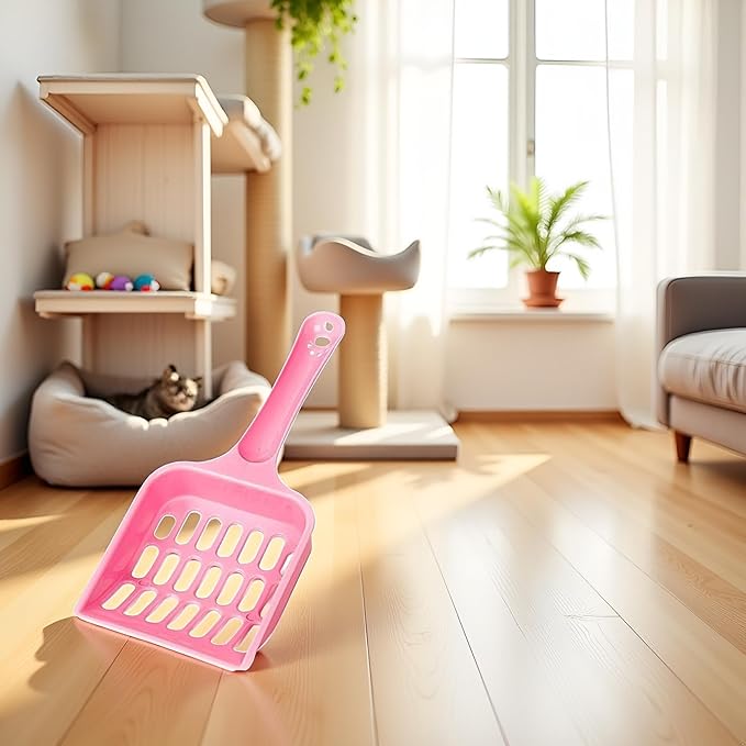 Pink Cat Litter Scoop,Tray with Handle Compact Solid Color Cat Litter Sifter Coffee One Size