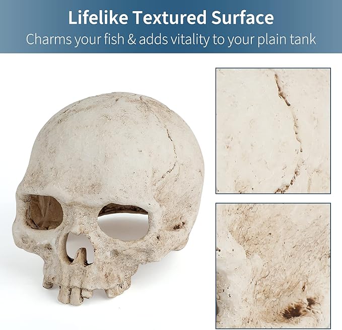 Uniclife Aquarium Skull Reptile House Decor Resin Head Skeleton Ornament for Tank Landscape Decorative Hideout Cave Shelter for Small Fish Shrimp Snail Gecko Spider Lizard in 5-20 Gallon Fish Tank