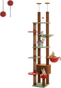 PETEPELA Floor to Ceiling Cat Tree, Adjustable 90.5''-100.4'' Cat Tower Mushroom Climbing Tree with Scratching Posts, Spacious Condo and Large Hammock for Indoor Cats Large Adult, Brown