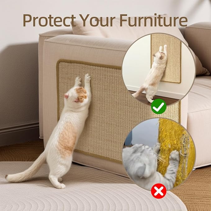 Cat Scratcher Mat [2-Pack], 23.6 X 15.7 Inch, Natural Sisal Cat Scratch Mats, Horizontal Cat Floor Scratching Pad Rug with Sticky Tapes, Protect Couch and Carpets (Natural Color)