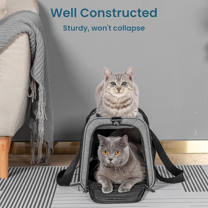 19 x 12 x 12 Large Cat Car Carrier – Roomy Escape-Proof Cat Car Seat for Safe Driving, Lockable Zippers & Safety Tether, Soft-Sided Travel Carrier for Road Trips & Vet Visits