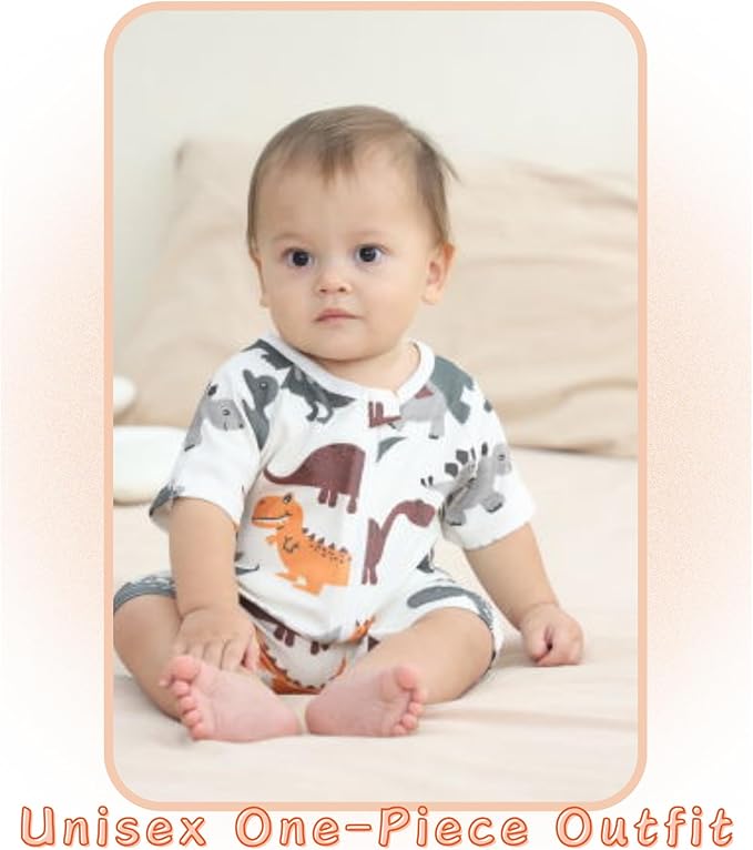 Unisex Summer Trendy 2-Pack Rompers Short Sleeve Zipped Bodysuit Infant Cotton Outfits