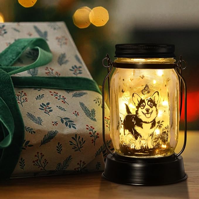 kyoryuger Corgi Gifts for Women/Men Corgi Solar Lanterns Dog Mom Birthday Dog Lovers Lantern Pet Loss Pet Memorial Lights Solar Garden Decoration for Yard, Patio,Backyard,Porch Torches
