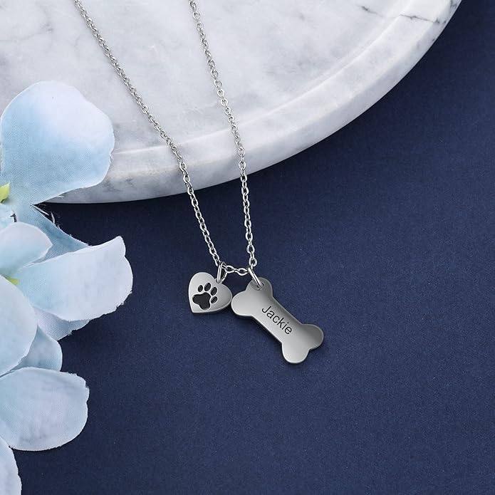 Personalized Cute Dog Cat Paw Name Necklace Forever Love Custom Heart Pendant Pet Name Necklace Gift for Pet Lovers