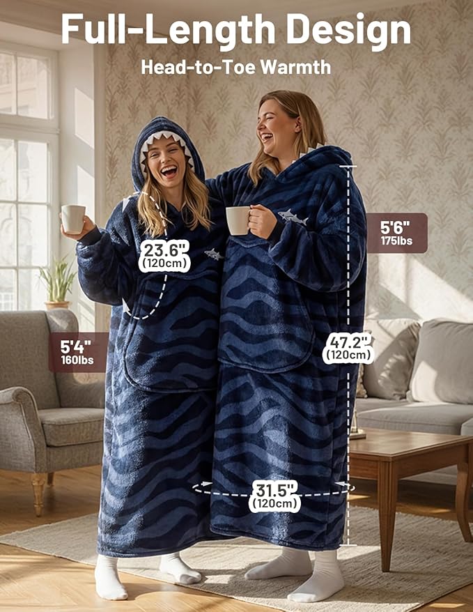 Mewaii Wearable Blanket Hoodie for Adults, Warm Sherpa & Soft Flannel Long Sweatshirt with Giant Pocket, Cozy Gifts for Women