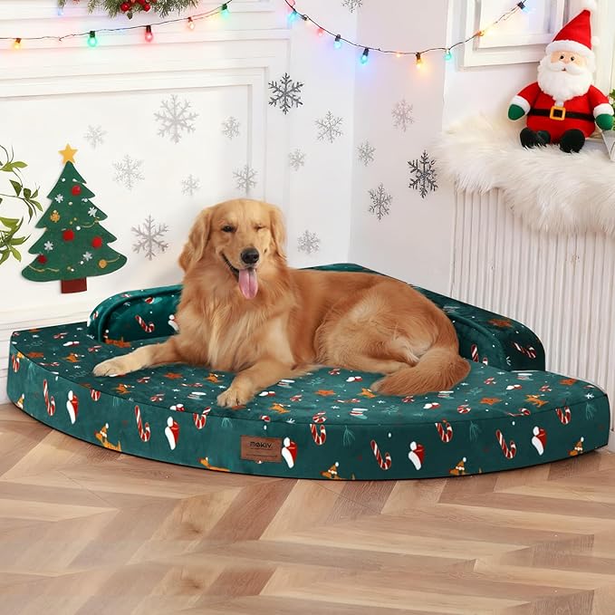 Large Dog Bed for Christmas - XL Orthopedic Egg-Crate Memory Foam Dog Beds with Removable Washable Cover, Waterproof Pet Beds with Non-Slip Bottom, Green