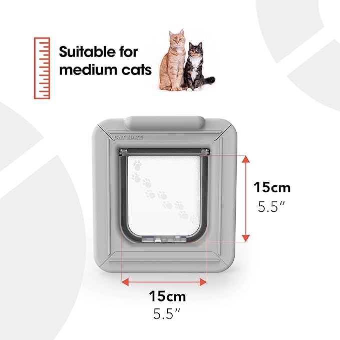 Cat Mate Elite Microchip Cat Flap with Digital Timer & LCD Display (355) - for Small to Average Sized Cats, Easy Installation in UPVC Doors, Glass, and Wood, White
