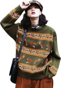 YESNO Women Christmas Sweater Graphic Printed Oversized Pullover Sweaters Casual Loose Knit Tops S01