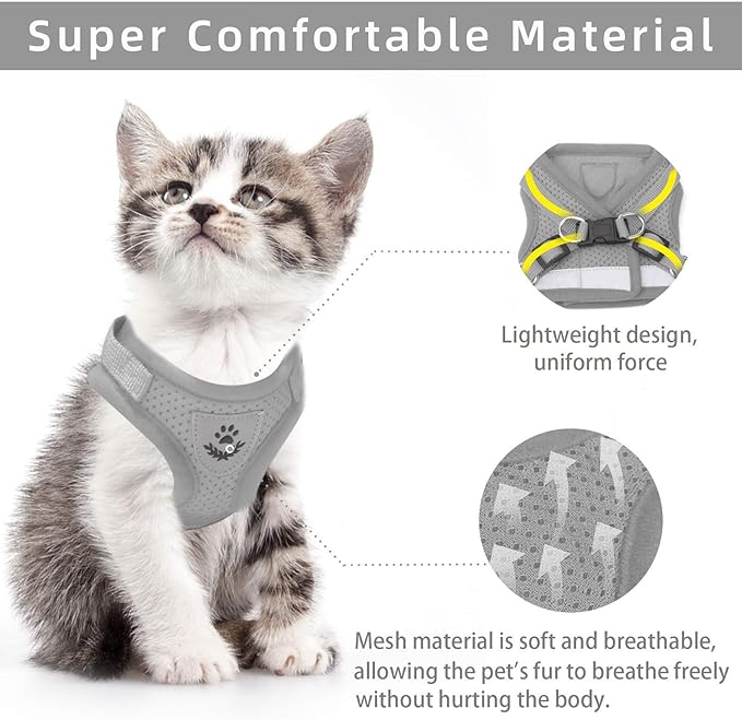 Cat & Dog Vest Harness - All Weather Mesh, Reflective Strap, Step-in Adjustable for Small Cats & Dogs (Gray, S)