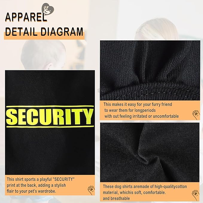 Discover Cozy Cotton Canine Wear: Soft, Lightweight, and Breathable Dog Shirt Vest with Eye-Catching Graphics(Security), Keeping Your Furry Friend Warm and Comfy! Grey S