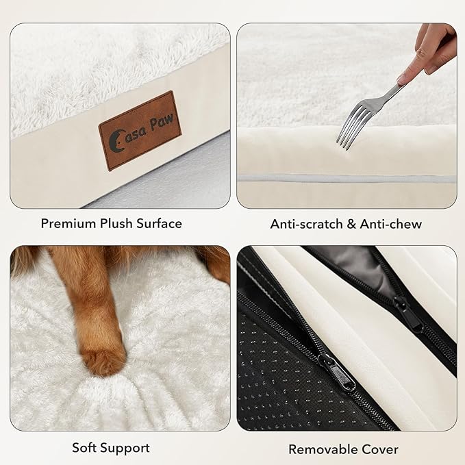 Orthopedic Dog Beds for Extra Large Dogs, Waterproof Egg Crate Foam XL Dog Bed with Sides 41x27Inch, Washable Big Dogs Couch Beds with Removable Cover and Nonskid Bottom, Beige