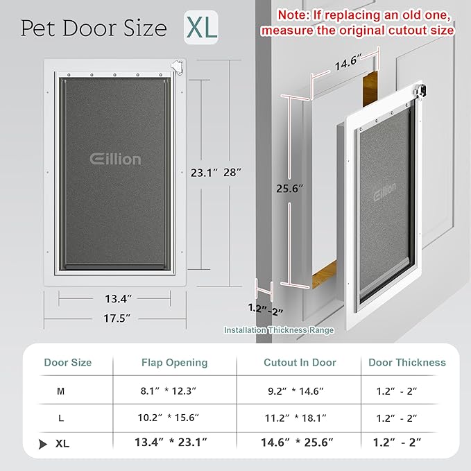 Extra Large Dog Door for Exterior Door, Up to 220 lbs, Doggy Door with 3 Flaps Opening 13.4" x 23.1", Aluminum Frame, Metal Closing Panel and Lock, XL Dog Door for Exterior Doors