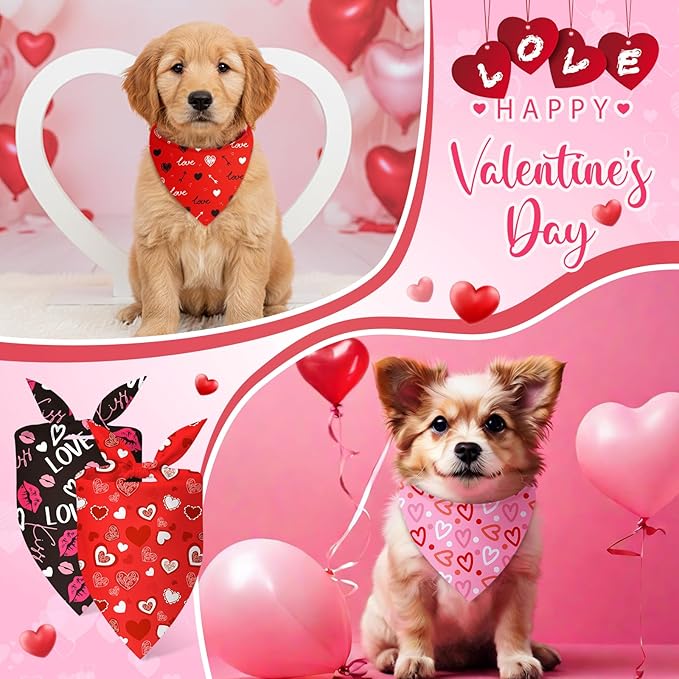 Abbylike 50 Pcs Valentines Day Dog Bandanas Bulk Red and Pink Bandanas for Dogs Triangle Kerchief Bibs Scarf for Pet Romantic Costume Photo Props Accessories Pet Shops Groomers (19.7 x 13.8 x 13.8)