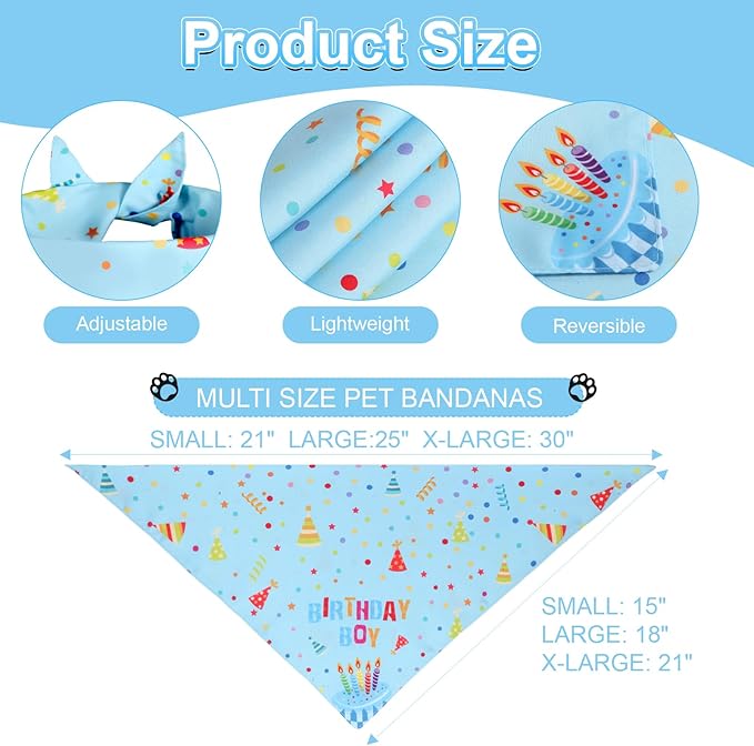 Dog Birthday Party Supplies with Hat Bandana Numbers, Light Blue Dog Birthday Set for XLarge Large Pets Puppy Boy