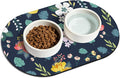 20''x12'' Absorbent Cat Feeding Mat, Pet Water Mats Protect Floor, No Stains Quick Dry Pet Placemats for Food and Water Bowl, Non-Slip Base Cats Bowl Mats for Messy Drinkers, Dark Blue Floral