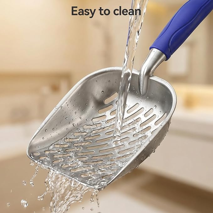 Cat Litter Scoop, Metal Scooper for Cat Box, Aluminum Alloy Sifter, Deep Shovel Poop Cleaner, Long Handle Ergonomic Grip, Rustproof Waterproof Construction, Design for Litter Box Cleaning