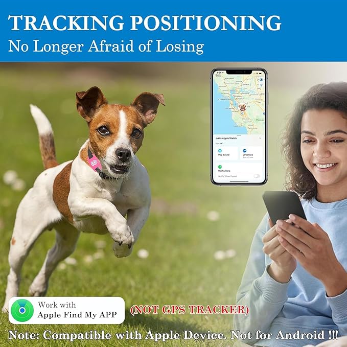 Pet Tracker for Dog, Dog Tracker Smart Pet Location Tracker with Holder, Smart Item Finder, MFi Certificated, Dog Tracking Device, No Monthly Fee, Works with Find My, iOS Only - Pink Case