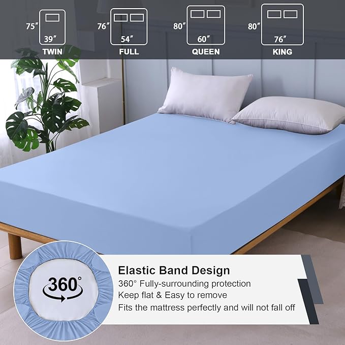 Waterproof Mattress Protector King, Fitted Sheet Style Breathable Mattress Cover with Deep Pocket Fits Up to 18'', Noiseless Bed Cover for Kids Adults Pets, Machine Washable (Sky Blue, 76'' X 80'')