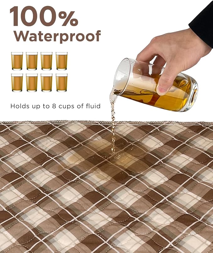 Non-Slip Bed Pads for Incontinence Washable (34" x 36"|4 Pack), Waterproof Bed Pads, Brown Grid, Bed Wetting Pads for Bed, Sofa, Floor, Resuable Underpads for Adults, Seniors, Pet