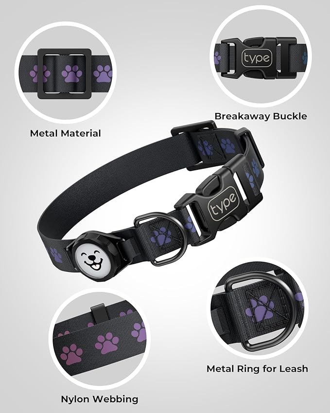 Dog Collar with Airtag Holder, IP67 Waterproof Reflective AirTag Dog Collars for Medium & Large Dogs, Adjustable Pet Collar with Twist-Lock Holder & Green Glow for Night (L, 13.8"-20.1", Black)