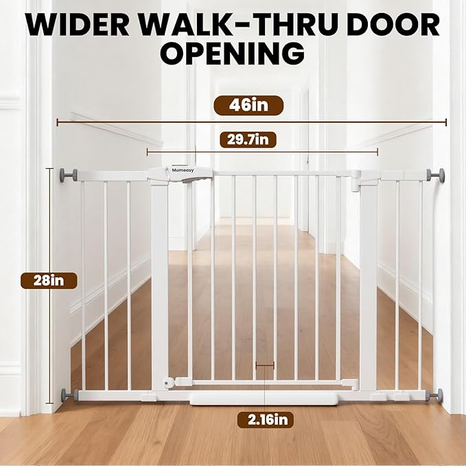 29.7-46" Extra Wide Baby Gate for Stairs, Pressure Mounted Dog Gate Indoor for Doorways, Auto Close Pet Gate with Walk Thru Door, Double Lock Child Safety Gate for Kids and Pet, No-Trip Design