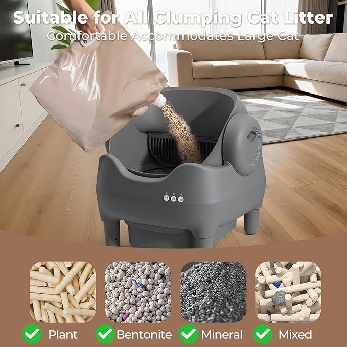 Self Cleaning Litter Box, Automatic Cat Litter Box with APP Control, Odor-Free Waste Disposal Includes Trash Bags, Large Waste Bin, Open-Top, for Multiple Cats