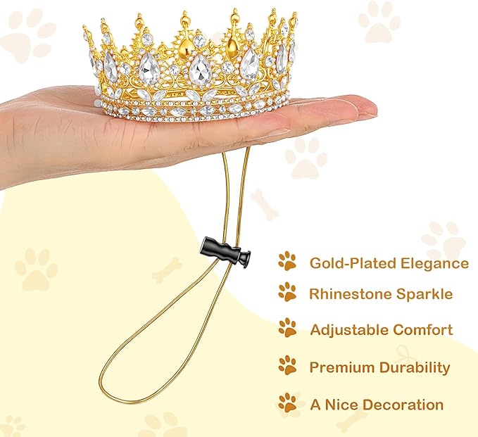 Abbylike Pet Rhinestone King Crown, Queen Crown for Birthday New Year Costume for Small Dog Cat Cosplay Party Accessories Adoption Celebration Wedding Birthday Photos Prop Costume(White,Medium)