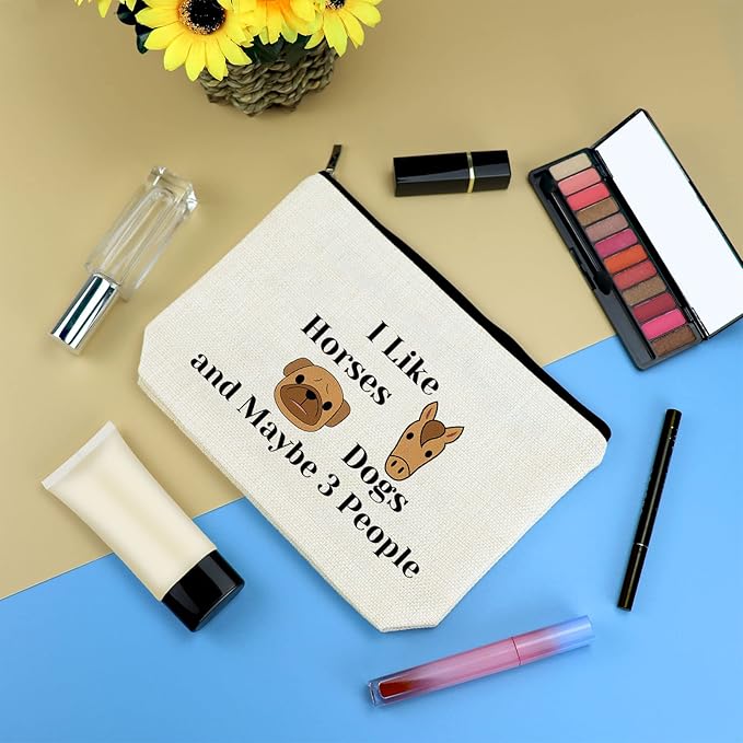 Dog Horse Lover Gifts Makeup Bag Dog and Horse Gifts for Girls Women Cosmetic Bag Cowgirl Equestrian Gifts Dog Mom Gift Birthday Christmas Gift for Dog Horse Lover Friend Sister Travel Makeup Pouch