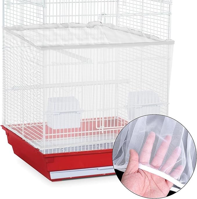 Sibba Bird Cage Seed Catcher Airy Gauze Guard Catcher Parrot Nylon Mesh Net Cover Soft Universal Birdcage Elastic Cage Net Stretchy Skirt Accessories Net Covers Pet Supplies (White)