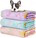 Rezutan 1 Pack 3 Dog Blankets for Small Pet Cat Super Soft Fluffy Premium Throw for Dog Kennels-Beds, Paw Print Blanket, 23x16inch,Purple/Green/Brown