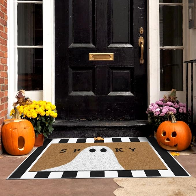 Tinideya 2 Pcs Door Mat Welcome Non Slip Coir Mats Floor Layering Doormats Seasonal for Front Porch Entryway Decor(Spooky Ghost)