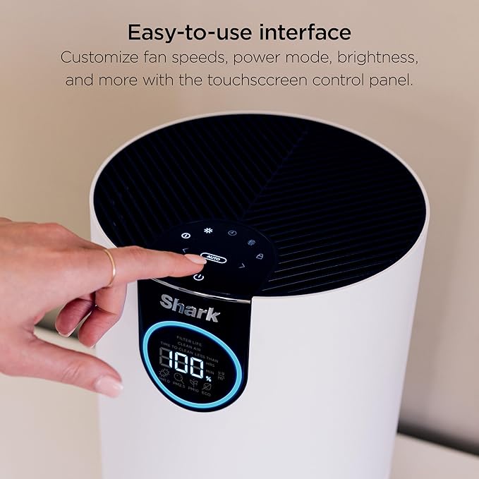 Shark HP132 Clean Sense Air Purifier with Odor Neutralizer Technology, HEPA Filter, 500 sq. ft., Small Room, Bedroom, Office, Captures 99.98% of Particles, Dust, Smoke & Allergens, Portable, White
