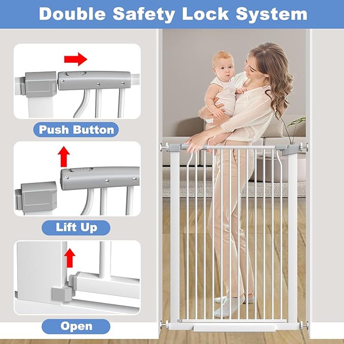 72.2"-76.7" Extra Wide Baby Gate, 40.5" Tall Dog Gate Indoor,Walk Through Pet Gates for Doorways Kitchen No Drilling Auto Close Pressure Mounted Safety Child Toddler Gate, White