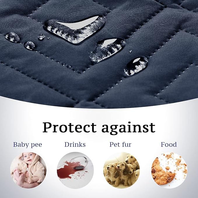 H.VERSAILTEX Reversible Chair Cover Furniture Protector Anti-Slip Couch Cover Water Resistant 2" Elastic Straps Chair Slipcover Pets Kids Fit Sitting Width Up to 21" (Chair:75" x 65", Navy/Beige)