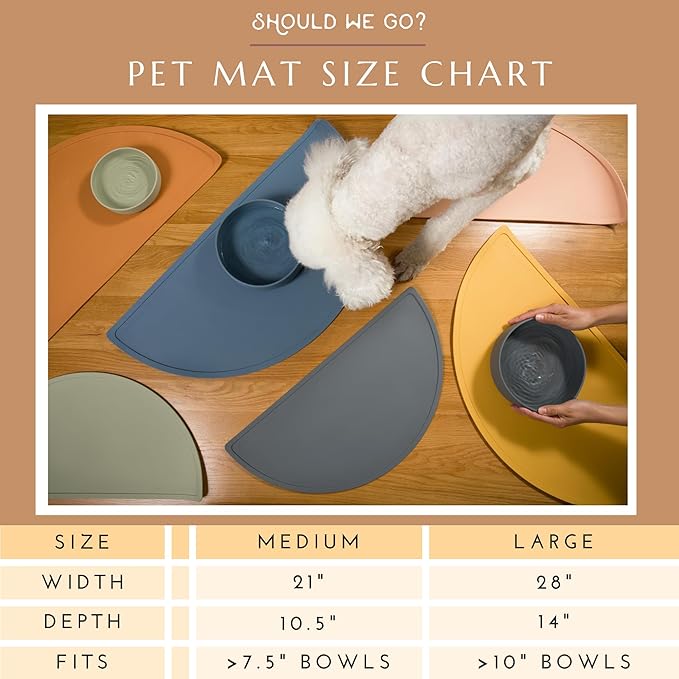 Should We Go - Waterproof Silicone Pet Food Mat - Non-Slip, Spill-Proof Feeding Mat for Floors, Raised Edge Design, Easy-to-Clean, Rubber Pad for Dog & Cat Bowls, 28" Across x 14" Deep, Large-Blush