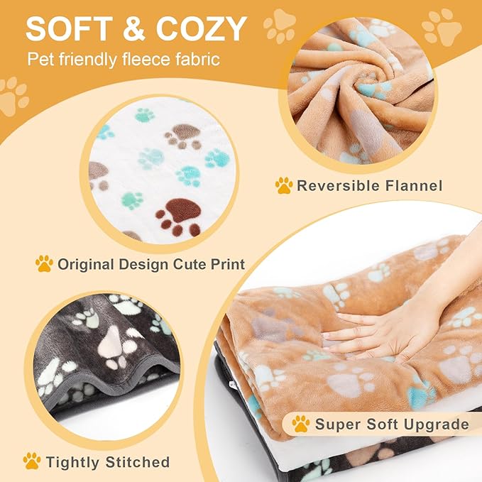 Dog Blankets for Large Dogs, Upgraded Pet Cat Flannel Blankets Washable, Premium 300GSM Soft Pet Throw Cover for Kennel Crate Bed, Sofas, Cute Paw Pattern, 80x60 inch, Grey