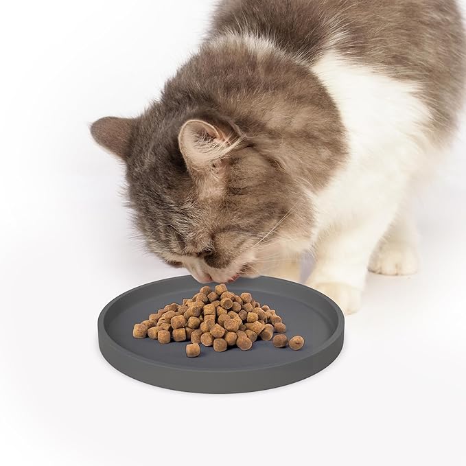Arespark Pet Silicone Food Mat, Set of 4 Nonslip Waterproof Feeding Bowl Mat with Raised Edges for Food and Water Prevent Spills, Round Eating Tray for Dog Cat Puppy Kitten, 6'' x 6''