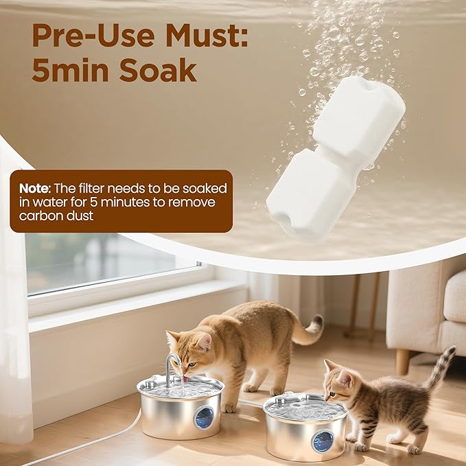 Cat Water Fountain Filters: Cat Fountain Filter Replacement (12 Pcs) - 3 Months Set of Replacement Filters for ATMZIQXR Pet Fountains S18 - Contains 6 Carbon Filters + 6 Sponges Filters