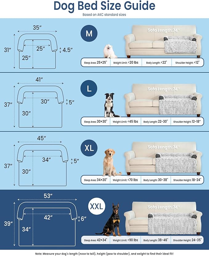 Calming Extra Large Dog Bed for Couch, 53 x 39.3 inch Removable Couch Cover for Dogs Washable, Non-Slip Fluffy Plush Dog Sofa Mat for Furniture Protector - Grey