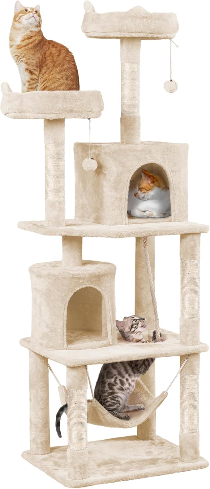 Yaheetech Cat Tower, 70.5in Cat Tree for Indoor Cats, Multi-Level Climbing Tree w/Condo & Plush Perches, Large Cat Play House Scratching Post for Kitten Beige