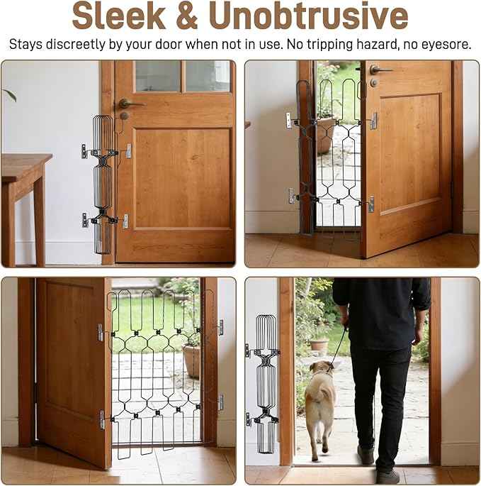 Retractable Dog Gate for Front Door 26" Wide 30.7" Tall Automatic Retractable Dog Barrier to Keep Pets Secure When Door Opens/Closes, Hardware Mount Front Door Barrier for Small/Large Dogs, Indoor