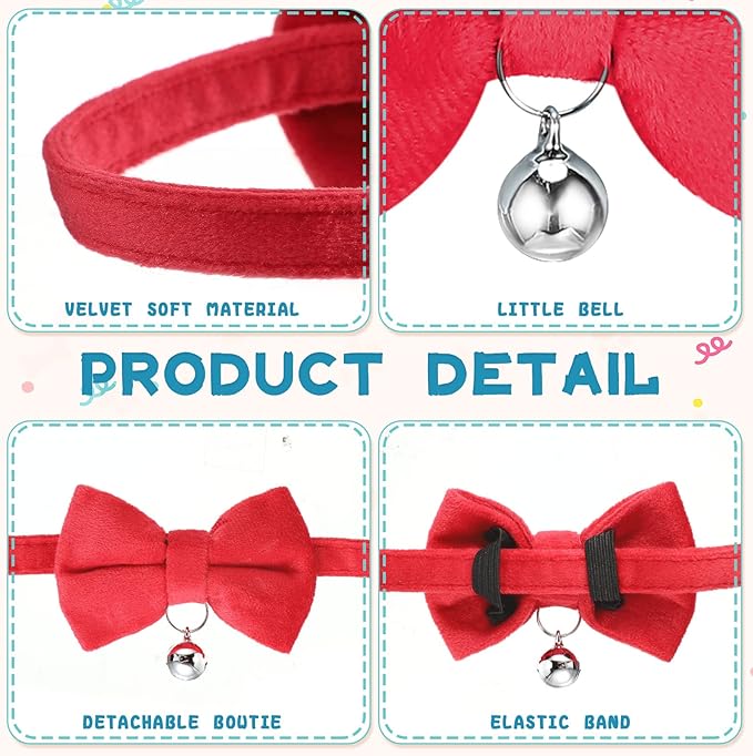 Yahenda 10 Pieces Cat Bowtie Collars with Bell Solid Colors Kitten Bow Breakaway Cat Bowtie for Boys Girls Adjustable Pet Collar with Safety Buckle Kitten Puppy Pet Accessories