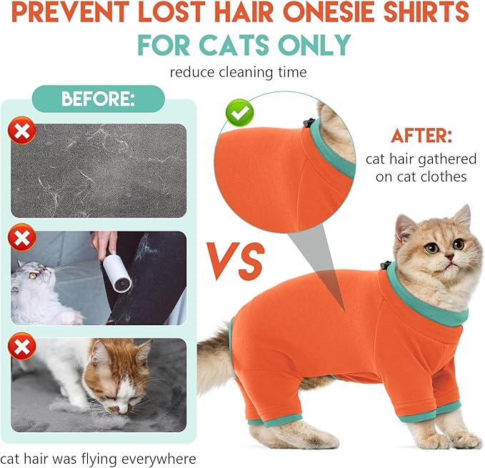 Sticky Cat Clothes Stretchy, Sphynx Hairless Sweater & Pajamas for Cats only, Soft Cat Onesie for Cats After Surgery Female Male & Hair Loss Prevention, Orange XS