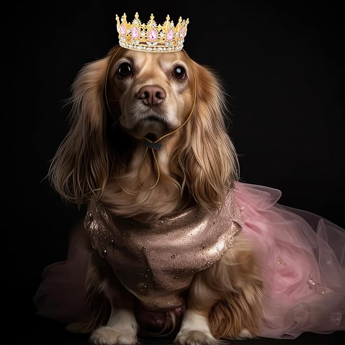 Abbylike Pet Rhinestone King Crown, Queen Crown for Birthday New Year Costume for Small Dog Cat Cosplay Party Accessories Adoption Celebration Wedding Birthday Photos Prop Costume(Pink,Medium)