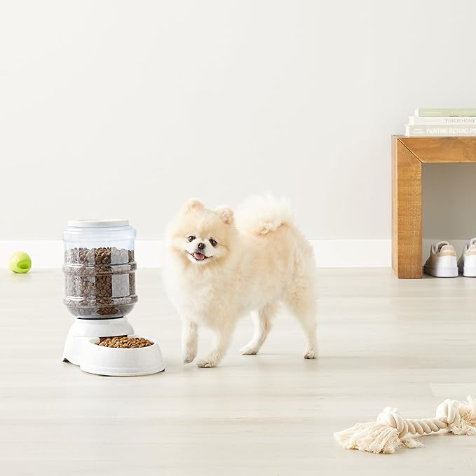 Amazon Basics Gravity Pet Food Feeder for Dogs and Cats,Small,6-Pound Capacity,Gray,(Pack of 4)