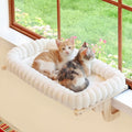 Zakkart SnugCloud Cat Window Perch with 4-Sided Bolster - Large Cat Hammock for Window Sill - Solid Hardwood & Metal Frame - Window Seat for Pets (Natural Color Wood w/White Bed, Large)