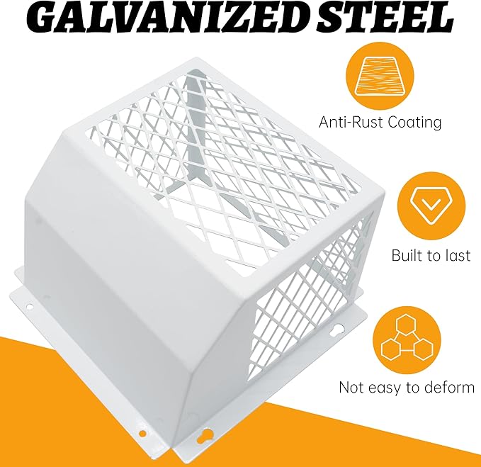 Universal Dryer Exhaust Guard Vent Cover Outside, 7"x7"x5" Heavy Futy Ventilation Bird Cage to Prevents Birds and Rodents from Entering Exhaust for Most 3" to 4" Bathroom Exhaust Ventilation Fan
